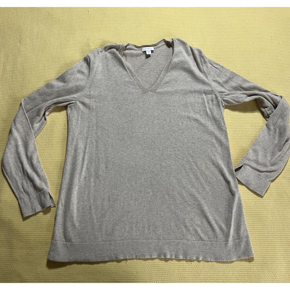 J.Jill V Neck Sweater Size Large Tall Silk Cotton Chic Neutral Classic Preppy